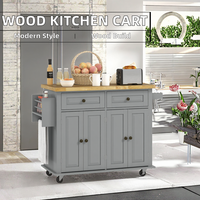 Table d'îlot de cuisine moderne en bois massif, 53,75'' de large, chariot mobile avec tiroirs de rangement, roues verrouillables, Pindel Handicraft PH-DC-6784