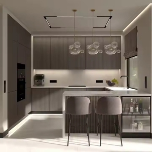 Gabinete de Cocina de Madera Marrón de Alto Brillo Personalizado de Lujo con Vidrio - Product Image 4