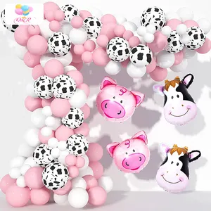 Fiesta de cumpleaños temática de granja para niños, kit de arco de globos, fiesta temática de cerdo y vaca, Kit de guirnalda de arco, globos de animales de granja