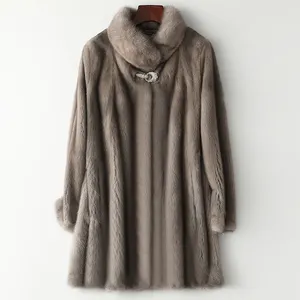 2022 nouveauté style long col montant femmes véritable fourrure vison manteau 100% manteaux de fourrure