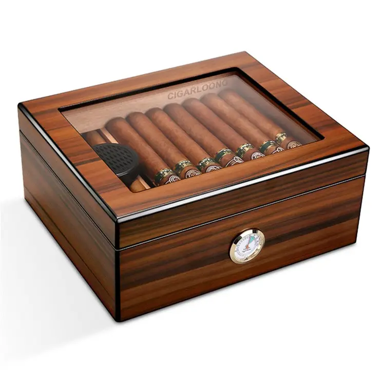 กล่องเก็บซิการ์ไม้ซีดาร์แบบพกพาหรูหราพร้อมเครื่องวัดความชื้นในอากาศ
