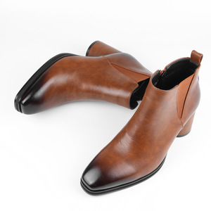 Bottes en cuir véritable noir pour hommes, bottines nude à bout pointu, à enfiler, semelle extérieure en caoutchouc confortable, toutes saisons, vente en gros - Product Image 6