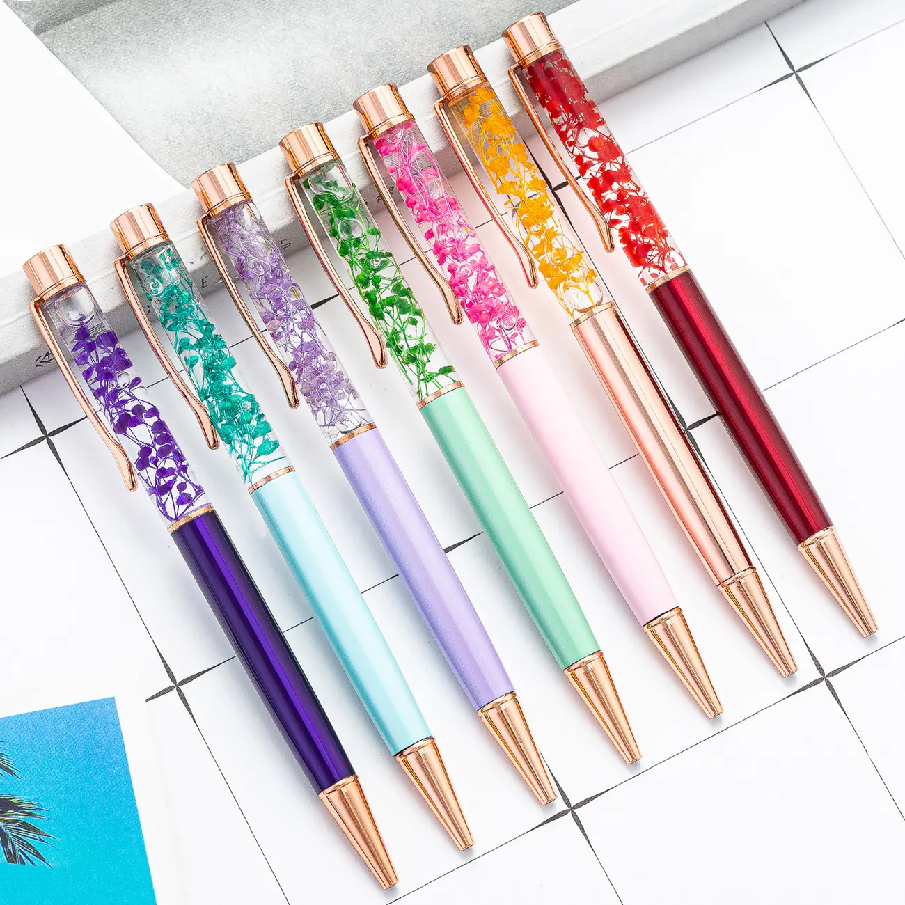 Stylos Gel à fleurs créatifs, beau stylo à bille en métal pour fournitures scolaires et de bureau, encre noire de 1.0mm