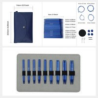 Agujas de Tejer Circulares Intercambiables de Aluminio Anodizado Azul de 8 cm, 9 Tamaños, con Estuches para Tarjetas, para Proyectos de Tejer Suéteres