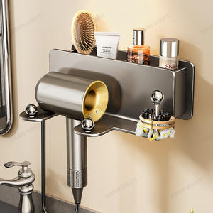 Support mural pour sèche-cheveux de salle de bain, étagère de rangement rectangulaire en gris anthracite, fixation d'angle durable, profondeur 8-11,9 pouces - Product Image 4