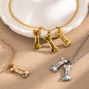 Original Creation Custom Dog Bone Necklace Silver Gold Rose Gold Engraved <b>Pet</b> Commemorative With Birthstones Unisex <b>Jewelry</b> - Product Image 3