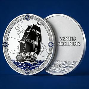 Moneda de recuerdo náutica con relieve de velero 3D personalizado, plateada, con ondas esmaltadas, grabable, monedas metálicas coleccionables - Product Image 2