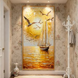 Peinture murale moderne pour salon, décoration d'entrée, peinture de paysage doré, art mural LED, peinture en porcelaine cristalline - Product Image 3