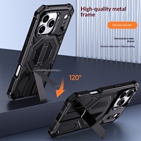 Casing HP TPU PC Full-protection 3D Magnetic Matte Design dengan Stand Tersembunyi dari Zinc Alloy, Kompatibel dengan 17/18 Pro Max