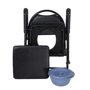 Folding Toilet <b>Chair</b> Carbon Steel Reinforced Black Seat With Basin For Elderly And Pregnant Women Health Use - Product Image 2