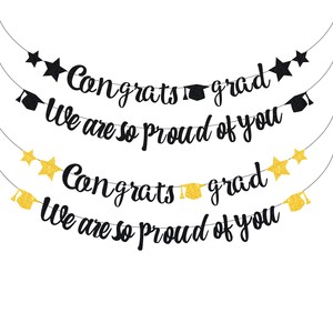 Set de Pancartas Brillantes de Felicitación de Graduación - Decoraciones para Fiesta de Graduación con Birrete y Estrellas - Product Image 1