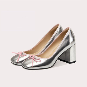 Style doux Look Vintage en gros logo personnalisé nœud cou-de-pied sangle talon épais femmes Mary Jane pompes chaussures - Product Image 2