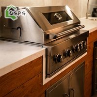 Module de cuisine de jardin hydraulique haut de gamme en acier inoxydable 304 avec barbecue intégré, évier et réfrigérateur pour jardin britannique, éclairage d'ambiance LED