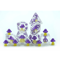 7 pièces polyédriques 16mm violet champignon résine dés ensemble D20 mdn bord rond formes jeux de société métal bois acrylique plastique