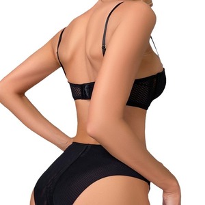 Conjunto de Lencería Sensual Ultrafina para Mujer, con Diseño de Rejilla y Transparencias, Sujetador Push-Up y Braguitas - Product Image 4