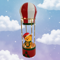 Ornements de Noël en métal LED personnalisables faits à la main, ours en peluche sur ballon à air chaud, artisanat rouge 11,5x11,5x37cm, utilisation en intérieur