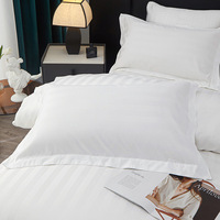 Parure de lit de luxe en satin rayé blanc 100% coton 300TC, douce et respirante, taille King, qualité hôtelière