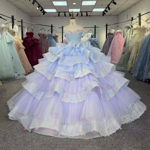 ชุดราตรีงาน Quinceanera รุ่น Dy6976 Periwinkle แบบมีระบายหลายชั้น ประดับลูกปัดและเลื่อม แต่งด้วยผ้าลูกไม้  กระโปรงผ้าทูลสีรุ้ง ยี่ห้อ Jancember - Product Image 2