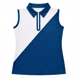 <b>Top</b> Ranking Fully Customized Women Sleeveless <b>Polo</b> Shirt Color Block Blue White Zipper Closure Sporty Golf <b>Top</b> Hiking Shirt - Product Image 1