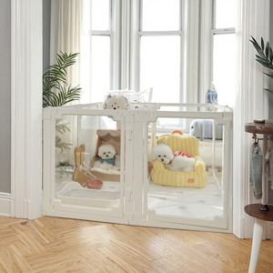 Parc pour animaux de compagnie moderne, sûr, pliable et transparent en plastique, avec motif animal, pour une utilisation en intérieur, pour petits chiens - Product Image 1