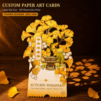 Carte postale personnalisée en carton avec monument de la ville, découpe laser, impression couleur HD, lamination imperméable, logo personnalisé pour cadeaux de voyage