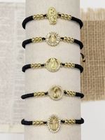Perhiasan Dekoratif Wanita Tali Adjustable DIY Gelang Hitam Tenun Tangan Liontin Zirkon Religius untuk Wanita
