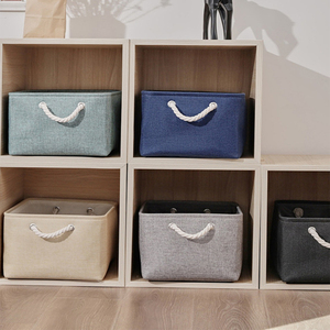 Home Decorative Portable Foldable Grey Small Dirty Fabric <strong>Cubes</strong> Closet Organizer Clothes Storage <strong>Basket</strong> <strong>With</strong> Cotton Rope Handle - Product Image 6
