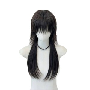 Perruque longue et droite de marque nationale avec frange latérale, en fibre Kanekalon, ligne de cheveux naturelle, pour cosplay, couvre-tête complet - Product Image 3