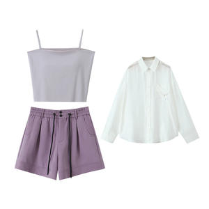 Ensemble décontracté camisole et short grande taille pour femme Ice Ribbon, couleur unie violet glycine et blanc - Product Image 1