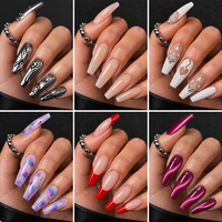 Lot de 10 faux ongles longs en forme de cercueil, mats, toutes couleurs, faits à la main, pour le bureau et le travail