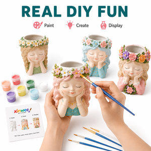 Kit de Vases en Céramique Écologiques DIY en Gros, Figurine Fille Nordique, Peignez Votre Propre Pot de Fleurs, Motif Dessin Animé, 6 Peintures Pastel pour - Product Image 4