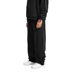 Pantalon de jogging décontracté pour homme en coton noir, taille élastique avec cordon de serrage, poches latérales, tricoté mi-lourd et respirant pour l'automne - Product Image 3
