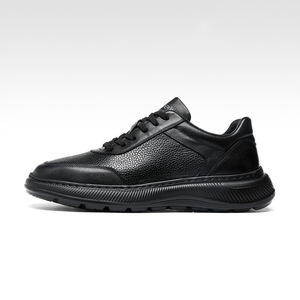 Men's Casual Leather Sneakers Genuine Leather Mid Heel Front Laces Solid Color Youth <b>Walking</b> Style Shoes - Product Image 4
