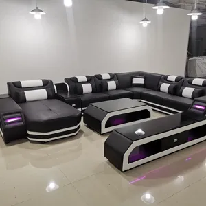 Sofa Kulit Desain Modern dengan Lampu LED