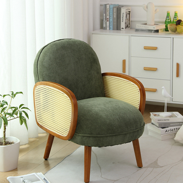 Nordic Accent Home Restaurant Hotel Villa Cafe Living Room Furniture Boucle Fabric Cane Rattan Leisure Wooden Sofa Armchair