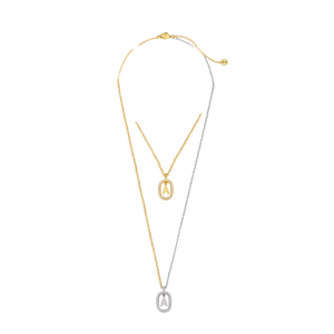 Collier pendentif lettre A en diamant 10x15cm style collier en acier doré argenté - Product Image 2