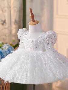 Primavera bianco con paillettes piume soffice abito festivo per bambini per feste abito da ballo per ragazze fiore abiti da sposa per bambini abbigliamento per bambini - Product Image 2