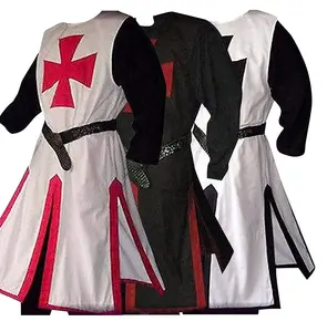 Medieval Warriors Templar Knights Crusader Costume Adult Men Gown Shirt Top Cross LARP Costume Tabard Surcoat Tunic Sleeveless