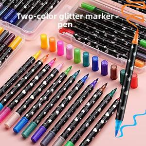 Vente en gros 24 pièces surligneur clignotant bicolore stylo marqueur scintillant à double tête pour étudiants ensemble <span class=keywords><strong>de</strong></span> fournitures scolaires - Product Image 3