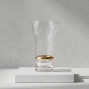 Crystal Coast Custom Handmade Wine Glass Modern Design Clear Ribbed Glass Gold <b>Ring</b> Dishwasher Safe Stainless Steel Parties - Product Image 1