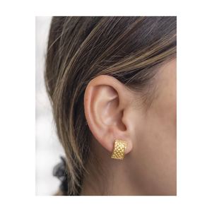 Boucles d'oreilles tendance plaquées or 18 carats, serties de diamants 3270, design géométrique, pour fiançailles, mariage, anniversaire ou soirée - Product Image 1