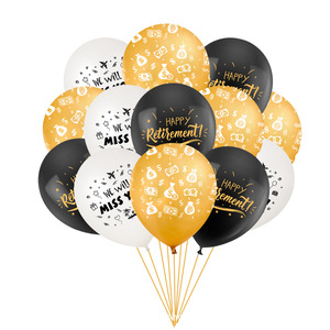 Tema della pensione in oro nero simbolo della valuta del dollaro decorazione della festa di pensionamento felice palloncino in lattice da 12 pollici - Product Image 1