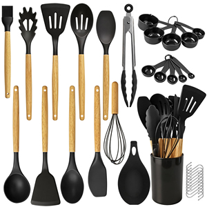 <b>Wooden</b> Handle Silicone <b>Kitchen</b> Gadgets Utensil <b>Set</b> - Product Image 1