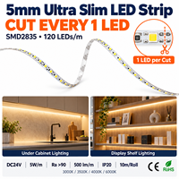 Ruban LED flexible CRI 90, mini bande LED à découpe courte, éclairage monochrome pour armoire, placard, bibliothèque et meubles de maison