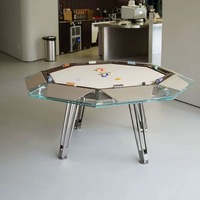 Table de poker Texas Hold'em en verre trempé avec pieds pliants en métal, pour 4/8/6 joueurs, table de jeu moderne de luxe pour divertissement intérieur