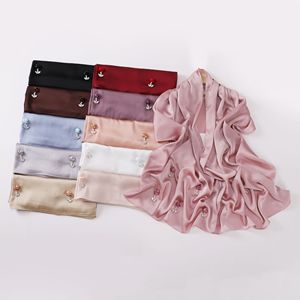 Bulle Satin Mousseline De Soie Main-Bâton Fleur Perle Bouton Écharpe De <span class=keywords><strong>Marin</strong></span> Femmes Musulmanes Hijabs Malais Musulman Hijabs pour Femmes 175*70cm - Product Image 3