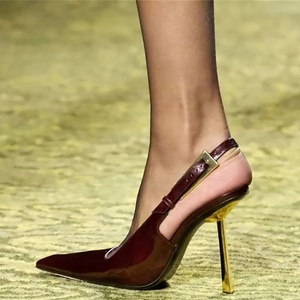 Solid Women's Pointed Toe Buckles Pumps Metal Thin High <b>Heels</b> Slingback Stiletto Dress Shoes Side Cut Out Sexy Sandals - Product Image 2