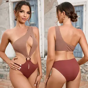Outlet pabrik 2023 blok warna pakaian renang Bikini seksi pakaian pantai wanita satu potong pakaian renang grosir Trajes De Bano Para Mujeres