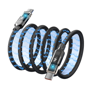 Enfoca el <span class=keywords><strong>cable</strong></span> de almacenamiento en espiral automático magnético plegable 3A Carga rápida 60W 27W Tipo C a tipo C <span class=keywords><strong>Cable</strong></span> transparente con luz - Product Image 6
