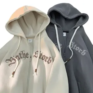 Wholesale Customization Men's Causal Letter Printing Zipper Hoodie Custom Pattern LOGO Hoodie For Men